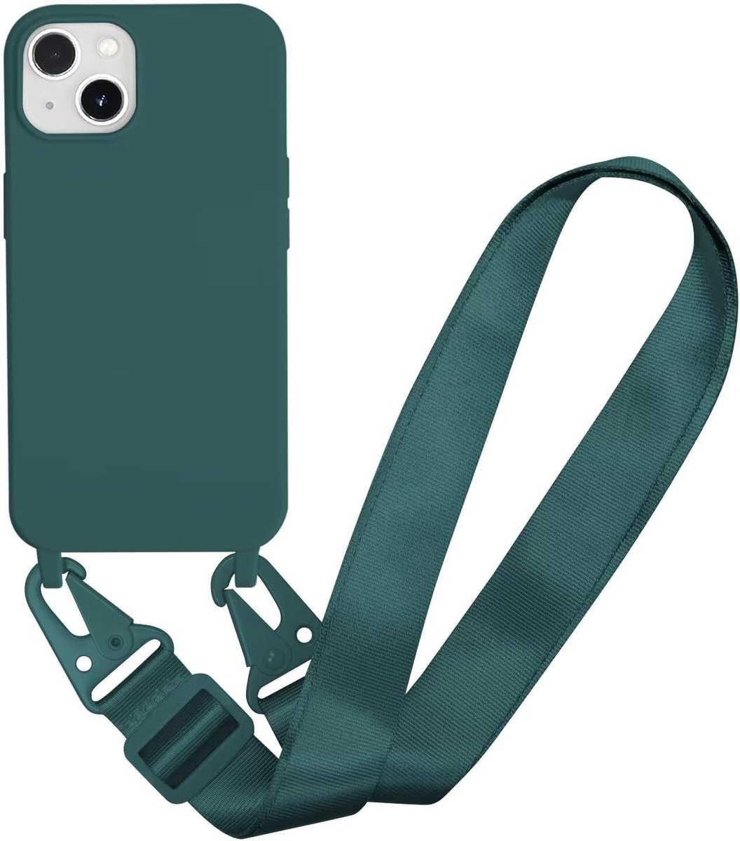 Telefoonketting voor iPhone 13, hoes met koord, verstelbare halsketting, telefoonhoes met koord, donkergroen