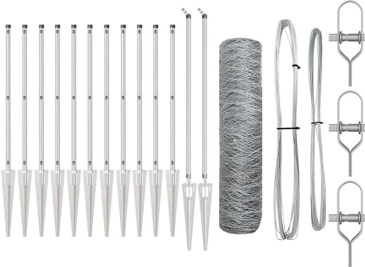 Palen set 50 mm maaswijdte 10 x 0,8 m, zilver - 4 stuks voor veilige bescherming van tuin en terras, weerbestendig en corrosiebestendig