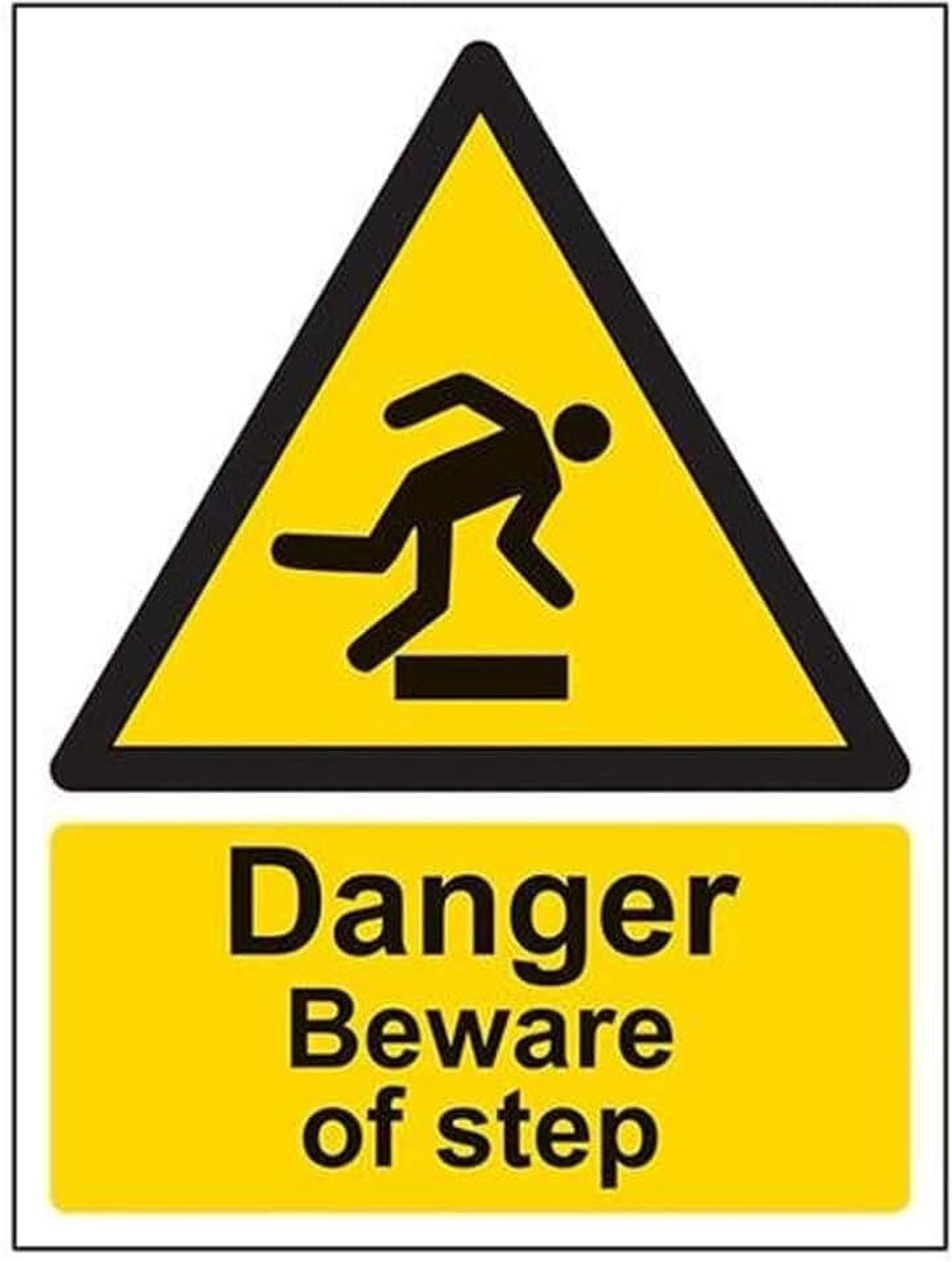 Danger Pas op voor stap waarschuwingsbord - 150mm x 200mm - 1mm Rigid Plastic