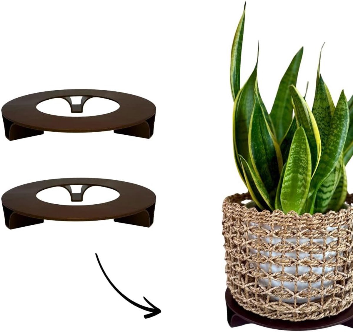 Set van 2 bloempotonderzetters, kleur: bruin, rond, diameter van 27 cm, onderzetter voor bloempot, gerecycled materiaal, Made in Germany