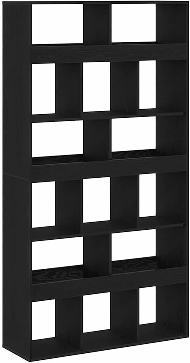 Boekenkast, set van 2, zwart, eiken-look, 100 x 33 x 93,75 cm, houten materiaal met 15 vakken, modern woonkamerrek voor boeken en decoratie