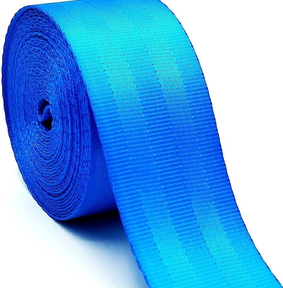 10 m, 48 mm, riem van polyester, voor tassen, beugel, verstelbare schouderriem, bagage, koffers, auto, sjorband, stoel, ligstoel, banden, matras, azuurblauw