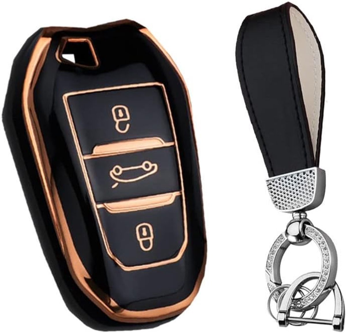 Sleutelhoes past voor Peugeot zacht TPU beschermhoes autosleutelhoes voor Peugeot 301-307-308 voor Citroen C4L-C3-C5-XR voor Opel Grandland X sleutelbos sleutelhanger zwart