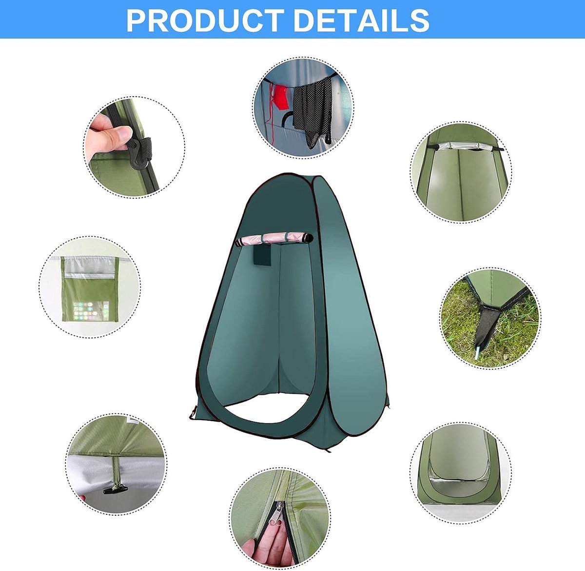 privacy, draagbaar, met draagtas voor kamperen, wandelen, strand, badkamer (groen)