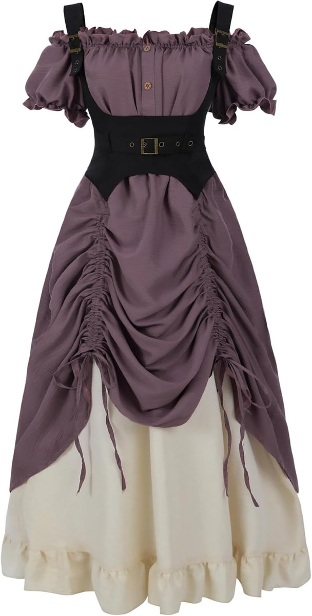 Kleding dames Victoriaanse jurk renaissance jurk dames gothic jurk katoen maxi-jurk korte mouwen