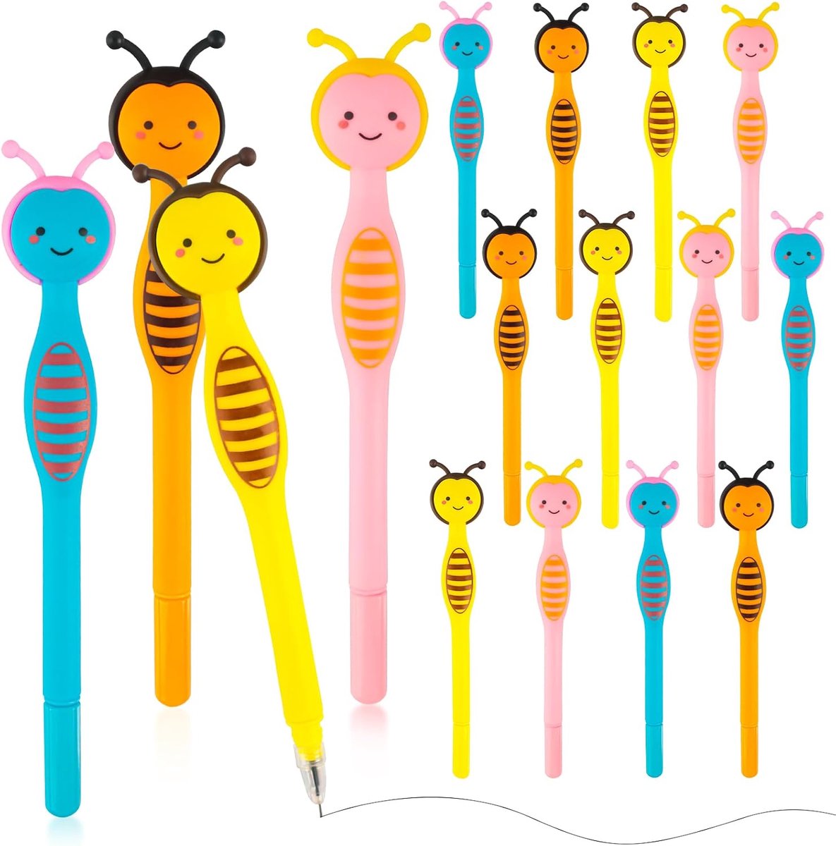 16-delige cartoonbalpenset, gelbalpen, bijenserie, cadeaus voor kinderfeestjes, voor bijenliefhebbers, studenten en school