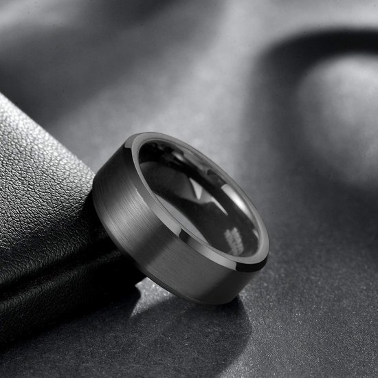 Ring, voor dames en heren, wolfraamcarbide, geborsteld zwart, verlovingsring of trouwring — afbeelding 4