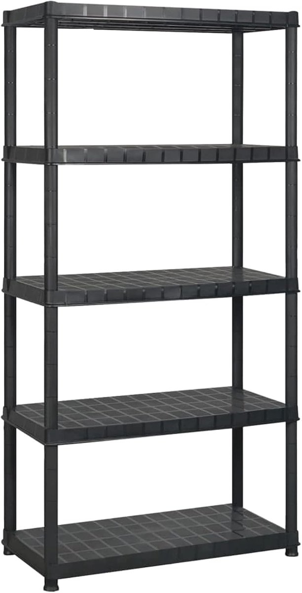 Opbergrek met 5 planken, kunststof rek, huishoudrek, kelderrek, zware lasten, stellingkast, kantoorrek, rek, kunststof, zwart, 340 x 40 x 185 cm