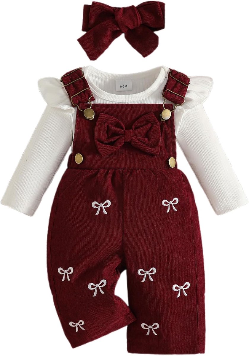 Set van T-shirts met lange mouwen en bretels voor baby's en meisjes