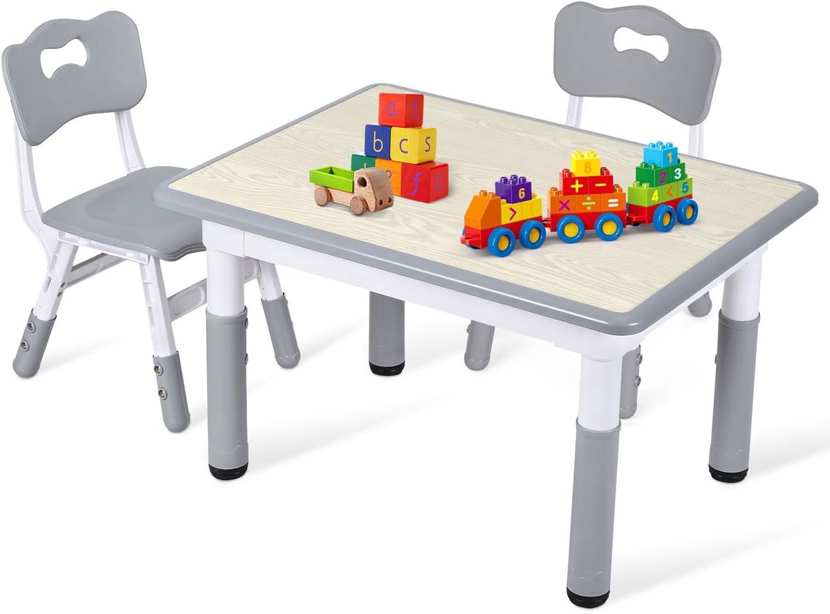 Kindertafel met 2 stoelen, 7-voudig in hoogte verstelbaar 80x60 cm