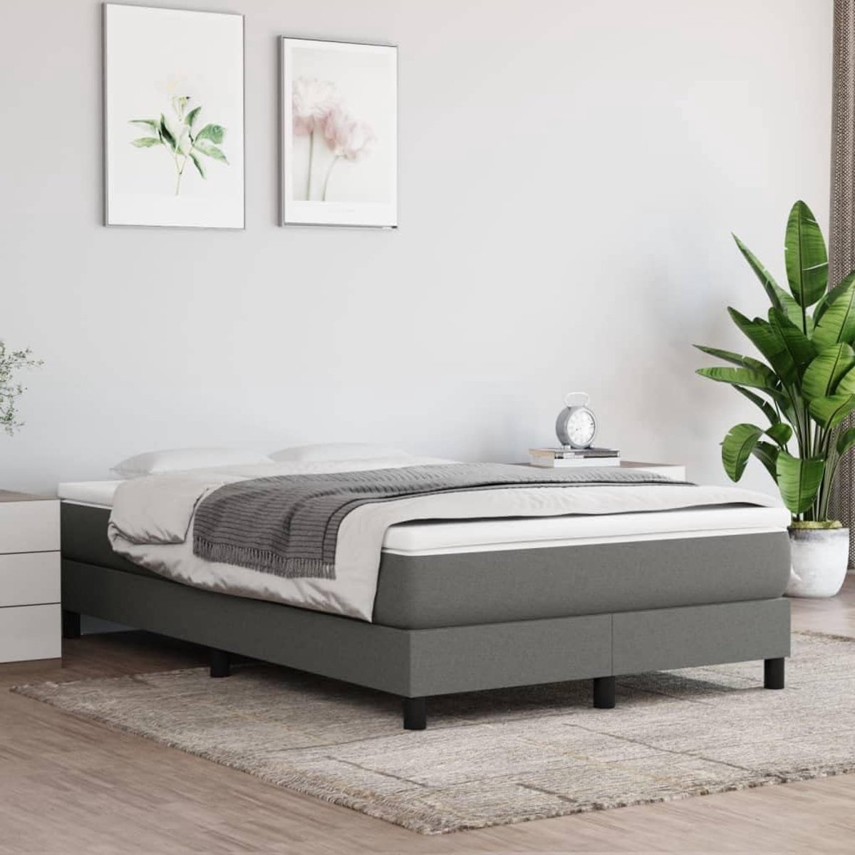 Bed 120x200 cm stof donkergrijs stevig bedframe met lattenbodem stabiele poten voor slaapkamer woonkamer hotel duplex slaapcomfort