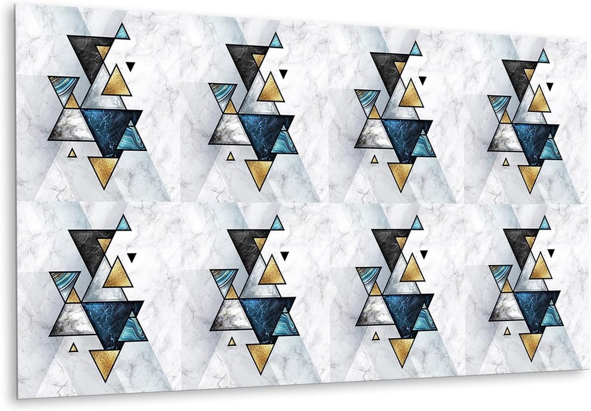 Zelfklevende vinyl spatwand, muurtegels, muurstickers 100 x 50 cm, tegel afpellen en opplakken - abstractie van marmeren driehoeken
