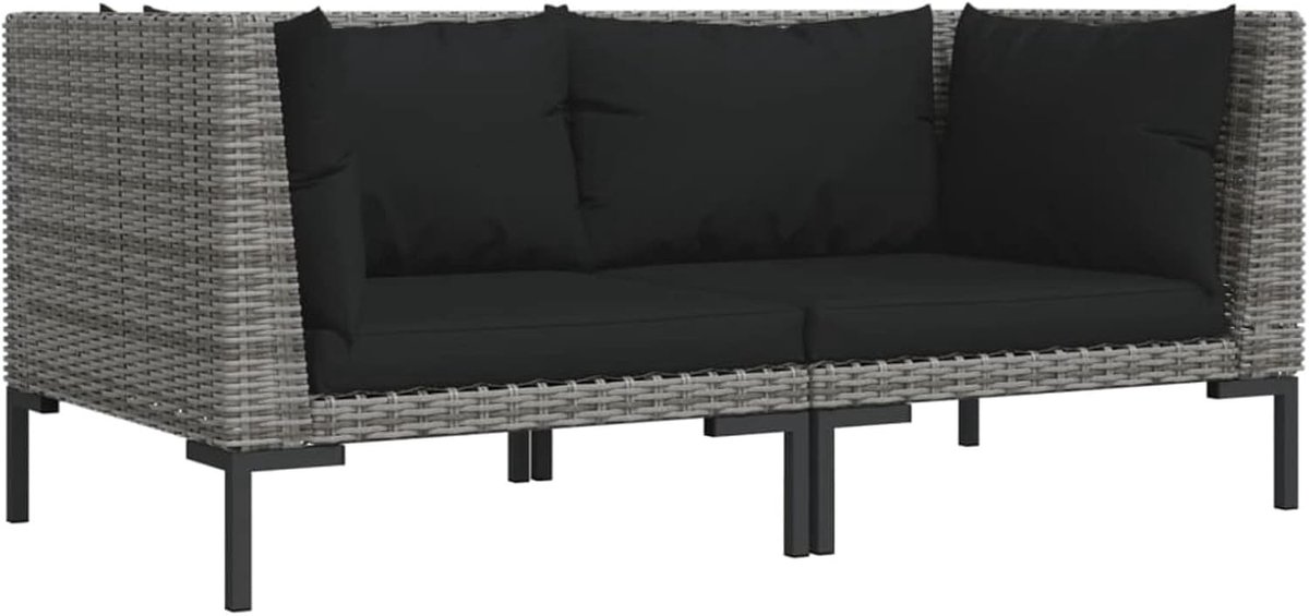 Tuinbanken, 2 stuks, middenbank met kussen, halfronde polyrotan bank, stoel, tuinmeubelen, enkele bank, lounge, zitmeubel, bankset, tuinset, palletmeubel, 70 x 70 x 61 cm (b x d x h)