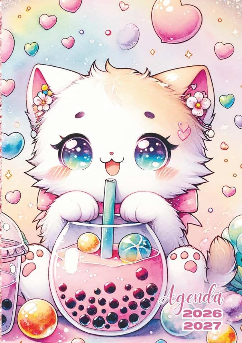Scolaire: Kawaii Chat Mignon | Journalier, une Page par Jour | 12 x 17 cm | Pour Ecole Elémentaire, Collège, Lycée, Université, Etudiant | 280 pages | Couverture Souple | Pour fille, Ado