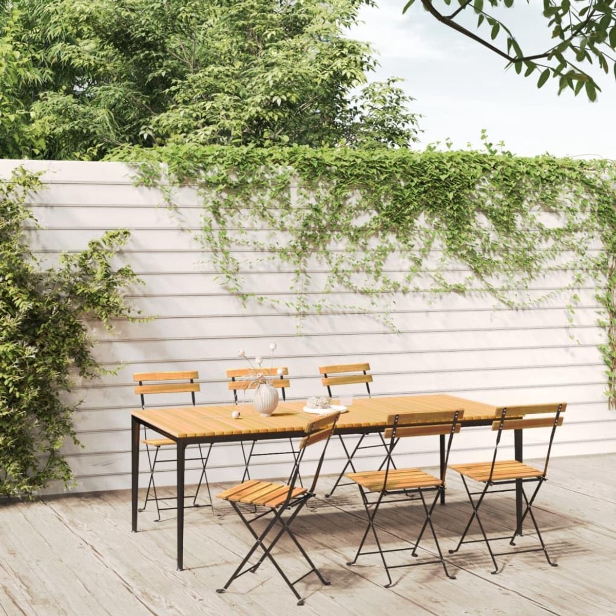 Tuinstoelen 6 stuks. Staal en massief hout acacia, terrasstoelen balkonstoelen outdoor stoelen vrijetijdsstoelen voor terrassen, tuinen, terrassen