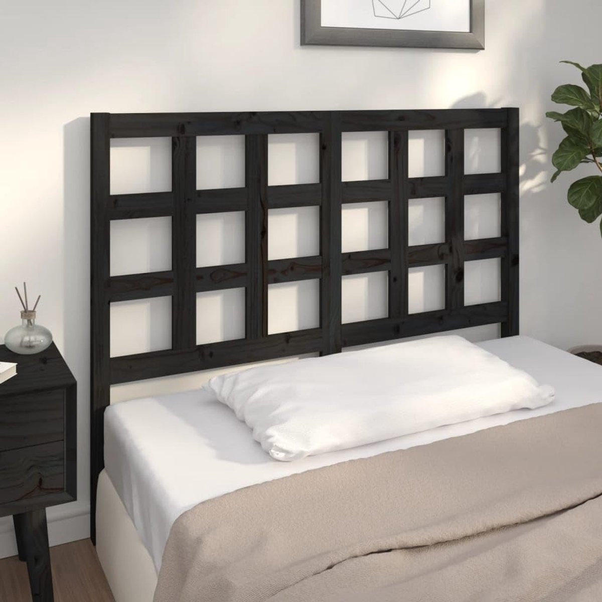 Hoofdeinde zwart 125,5 x 4 x 100 cm, massief grenen hoofdeinde voor bed slaapkamer slaapkamer hotels
