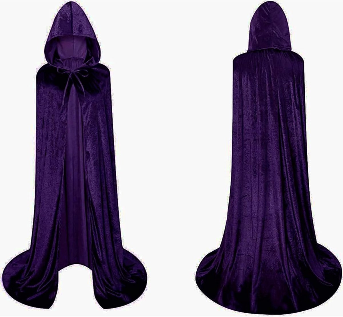 Cape met Kap van Fluweel, Middeleeuws, Heksenkostuum, Vampier, Prinses, Carnaval, Halloween, voor Dames en Heren (Paars, 90 cm)