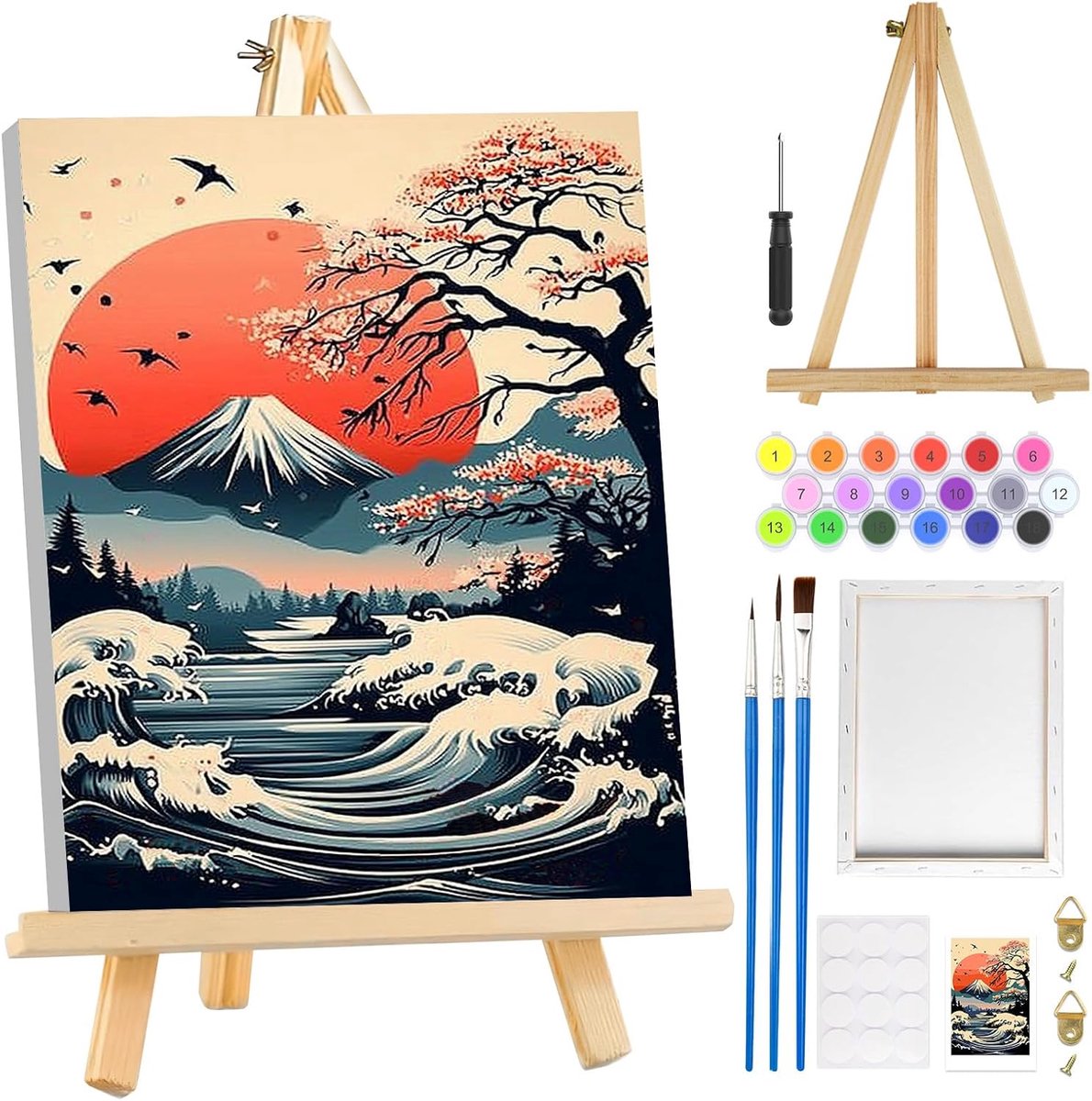 Dailygoods- Verf op Nummer - Voorbedrukt Canvas met Lijst - Houten Ezel - 3 Penselen - DIY Schilderkit - Geschikt voor Beginners