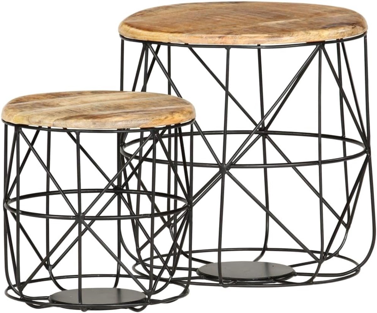 Salontafel, salontafels, 2 stuks, massief mangohout, voor woonkamer, slaapkamer