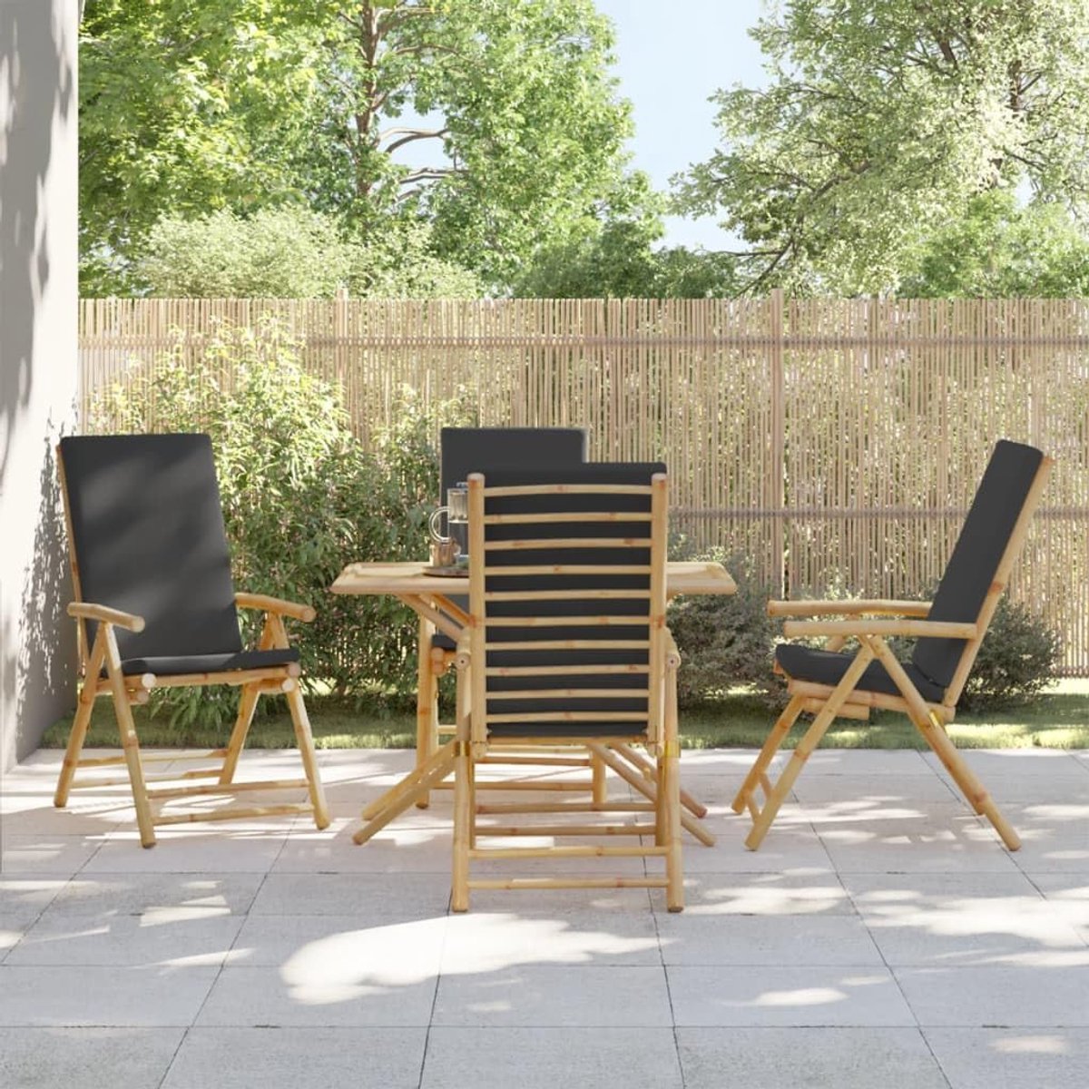 Tuinstoelen, 4 stuks, donkergrijs, bamboe, fauteuil, stoelen voor buiten, eetkamerstoelen voor buiten, terrasstoelen, P3208929