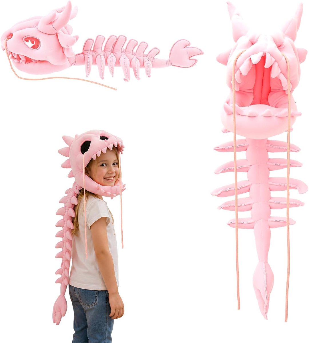90 cm, pluche spinosaurus hoofddeksel met lange staart, grappige dinohoed, kostuumaccessoires voor carnaval en cosplay