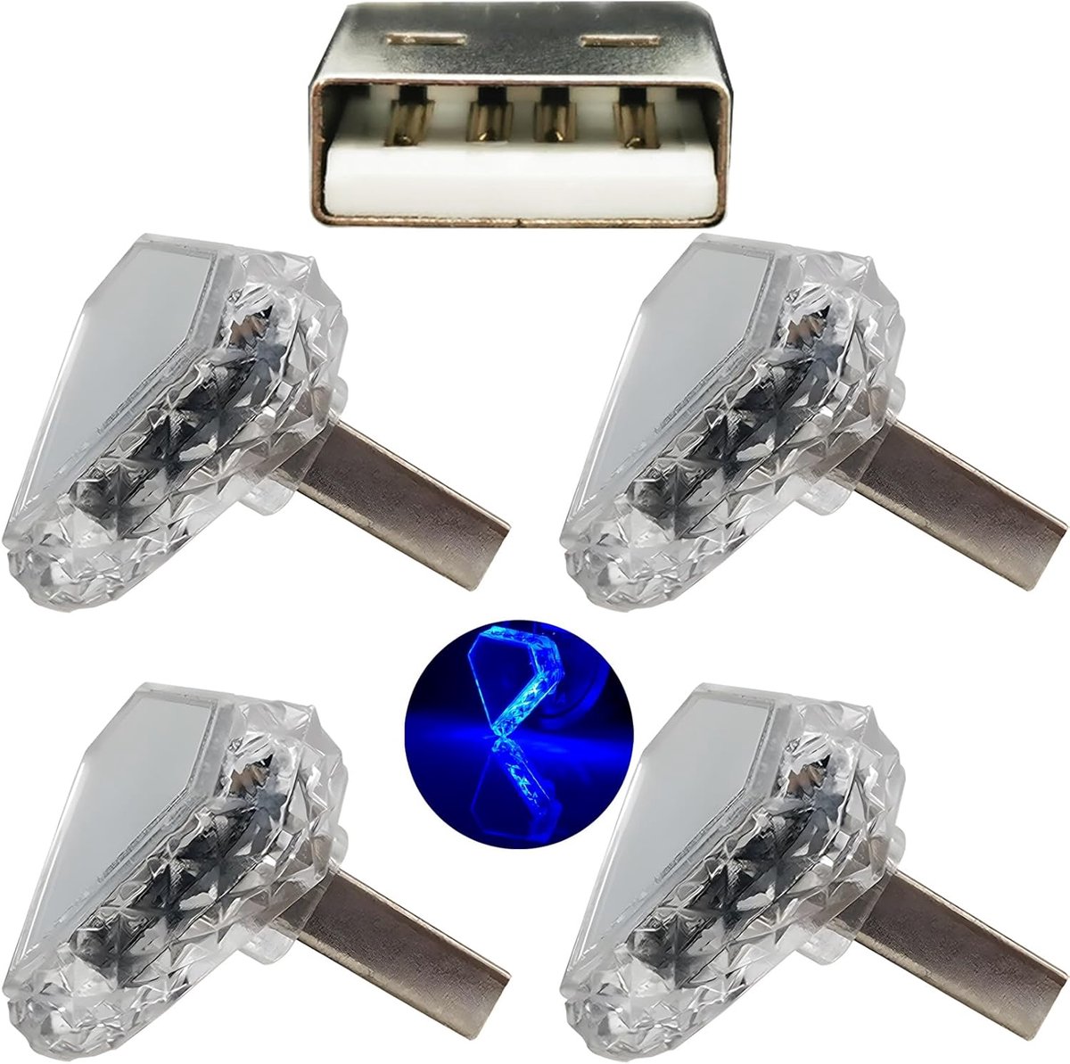 Dailygoods - Auto Sfeerlicht - USB Noodlampje - Klein en Handig - Blauw - Nachtlampje - Geschikt voor Auto's en Powerbanks - 4 Stuks
