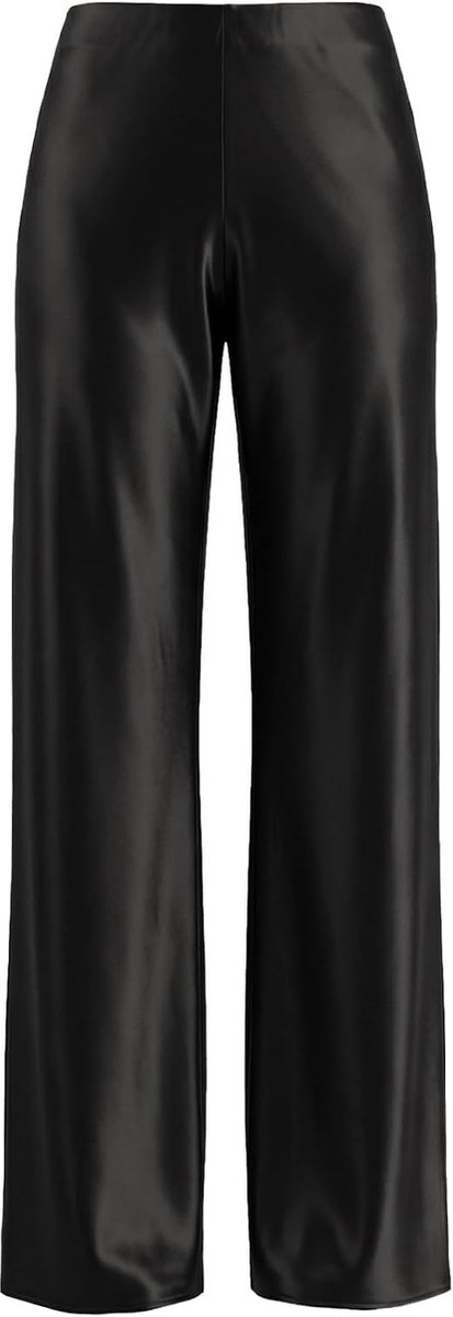 Damesbroek met wijde pijpen, hoge taille, satijn, imitatie zijde, vloeiende stof, slanke look, lange stoffen broek, kantoor, feest, dagelijks gebruik