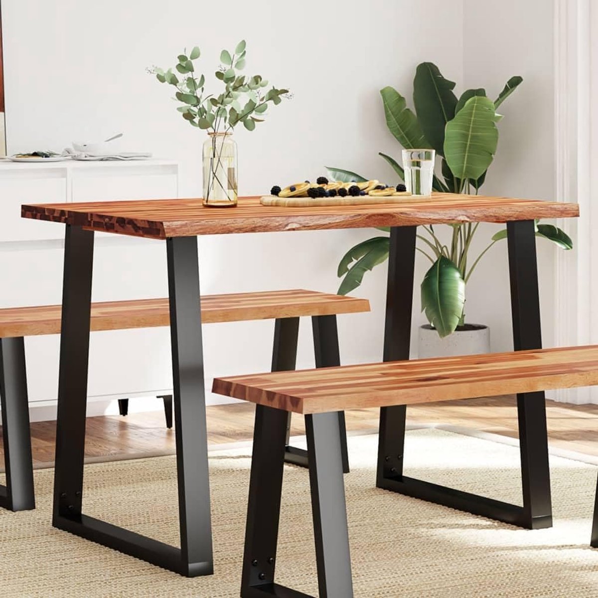 Eettafel, eetkamertafel, eetkamertafel, keukentafel, loungetafel, restauranttafel, geschikt voor hotels, keuken, eetkamer, restaurant, boomrand, 110 x 70 x 75 cm, massief hout, acacia