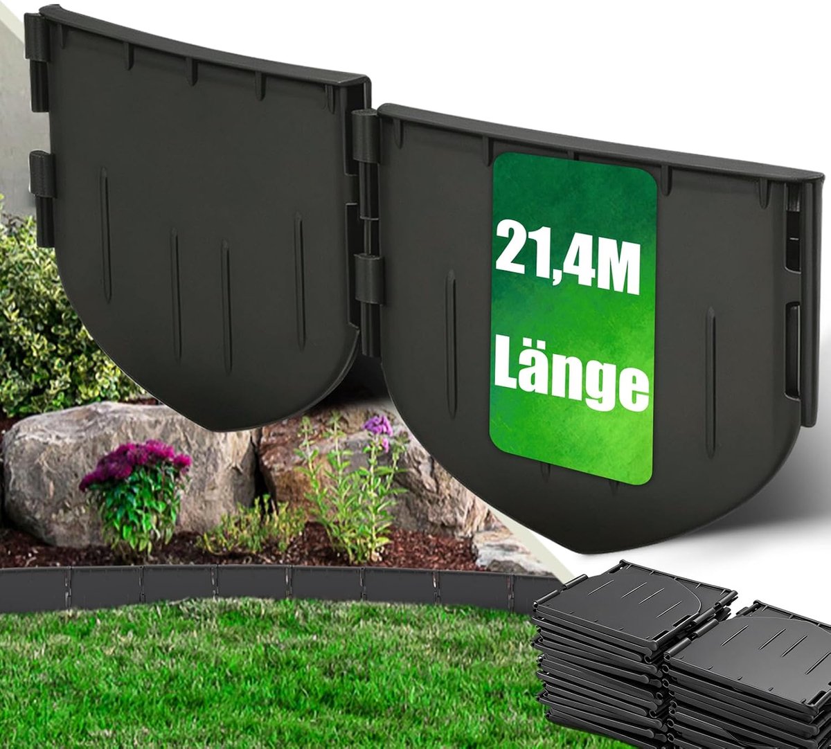 21,4 m flexibele gazonrand, kunststof, hoogte 13 cm, onzichtbare perkrand