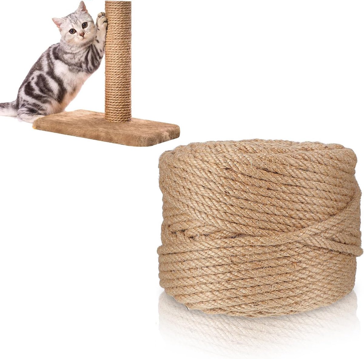 Byshayne- Sisaltouw 100% Natuurlijk - Sisaltouw voor Krabpaal - Touw voor Decoratie - 10 mm Diameter - 10 Meter Lengte - Professioneel Gebruik - Krabp