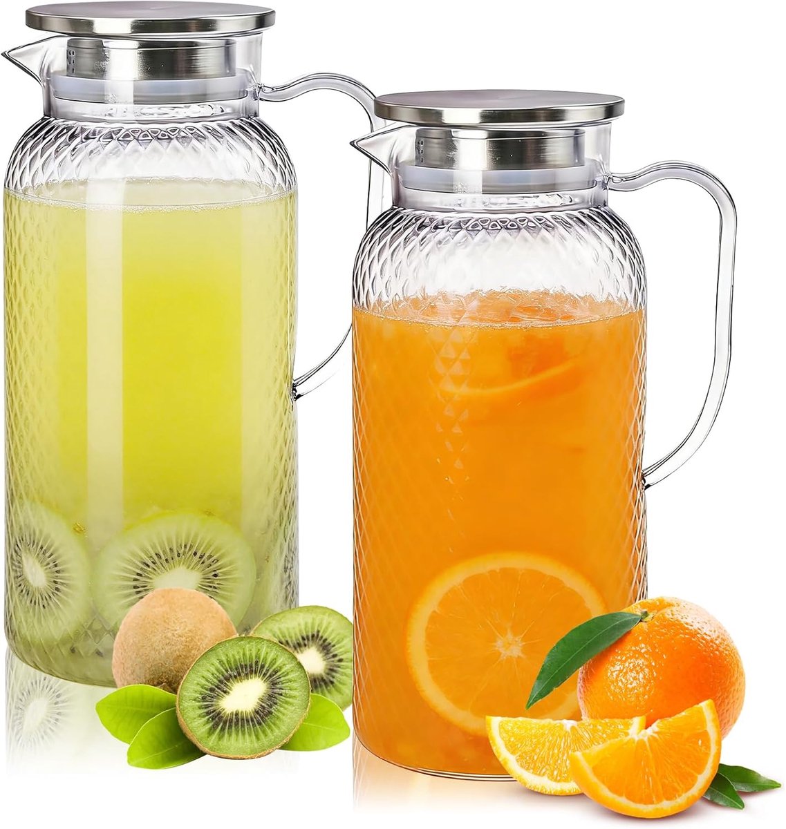 Dailygoods- Waterkan 1800 ml - Acryl Kan - Transparante Karaf - Kunststof Kan met Deksel - Handvat - Set van 2