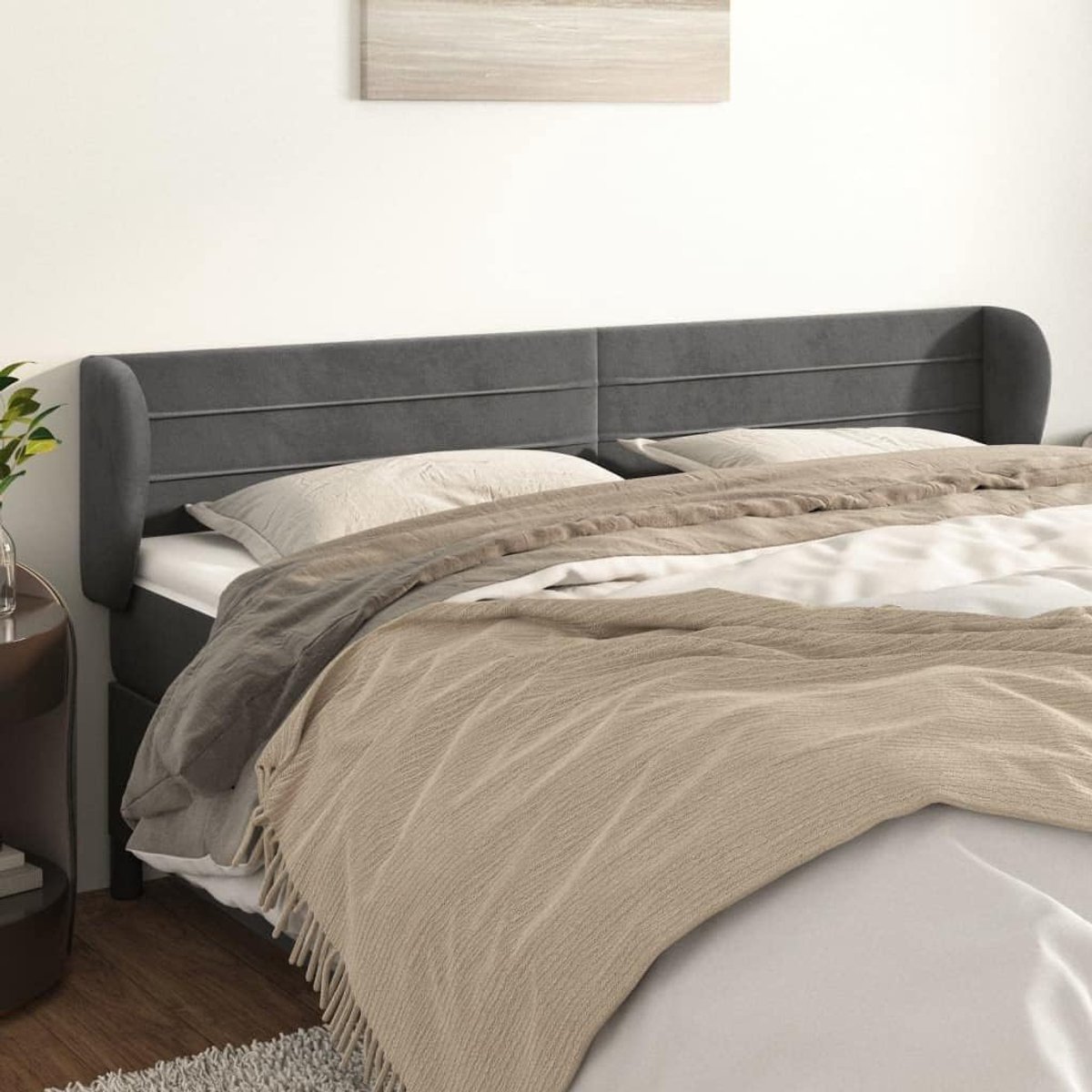 Hoofdsteun met oren, donkergrijs, 183 x 23 x 78/88 cm, fluwelen hoofdeinde voor slaapkamer, slaapkamermeubilair, hotels