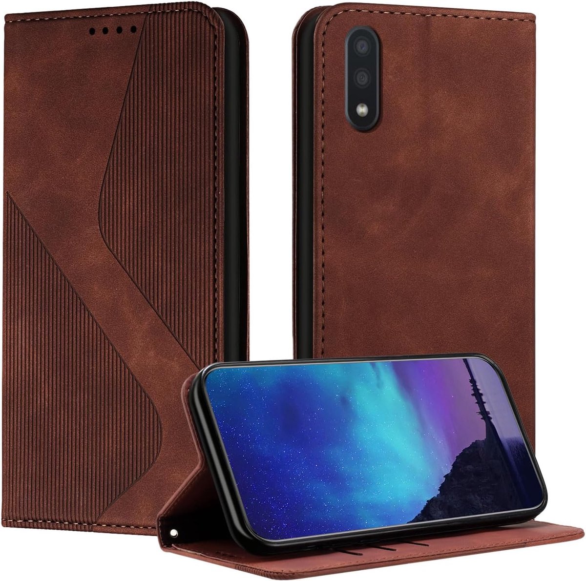 Case voor Samsung Galaxy A10/M10 met verstelbare staande functie Magnetische Lock Flip Lederen Drop Protection Fashion telefoonhoesje - Bruin