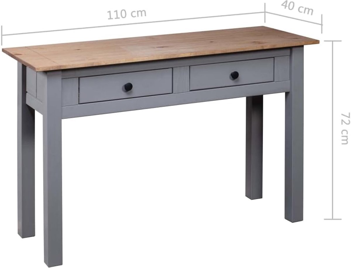 Salontafel voor de woonkamer, bijzettafel, salontafel, consoletafel, grijs, 110 x 40 x 72 cm, Panama-grenen, voor kantoor, woonkamer, slaapkamer