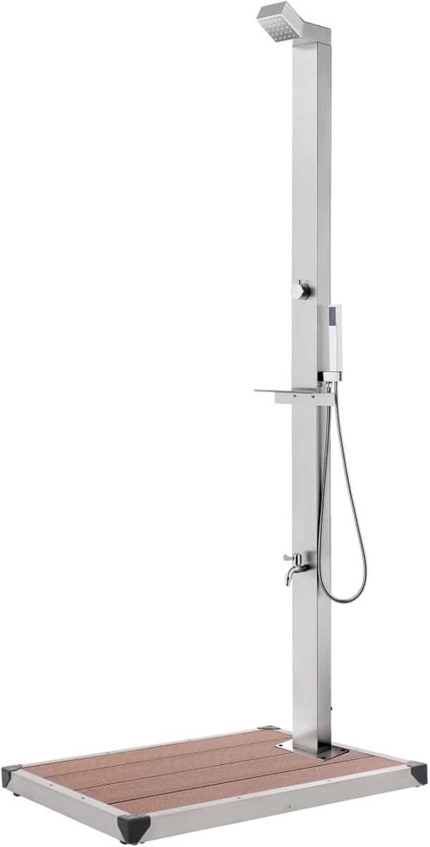 Tuindouche met bruine sokkel, 225 cm, van roestvrij staal, zwembad en spa, accessoires voor zwembad en spa (SPU: 3070777)