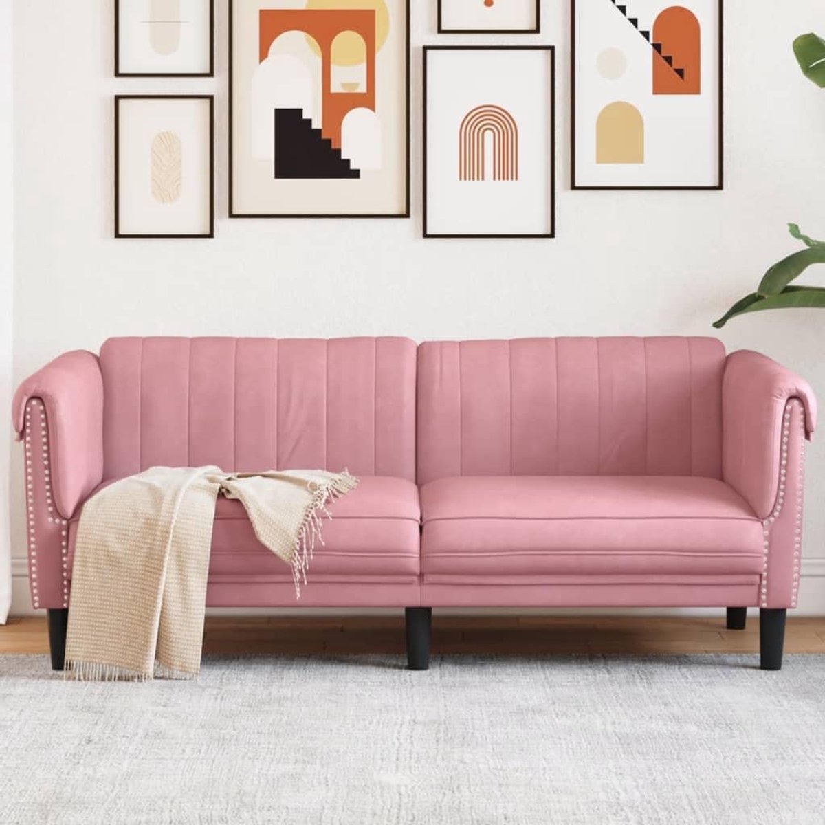2-zitsbank roze fluweel modern design zachte stof comfortabel zitgevoel luxe bekleding woonkamer set stabiele poten