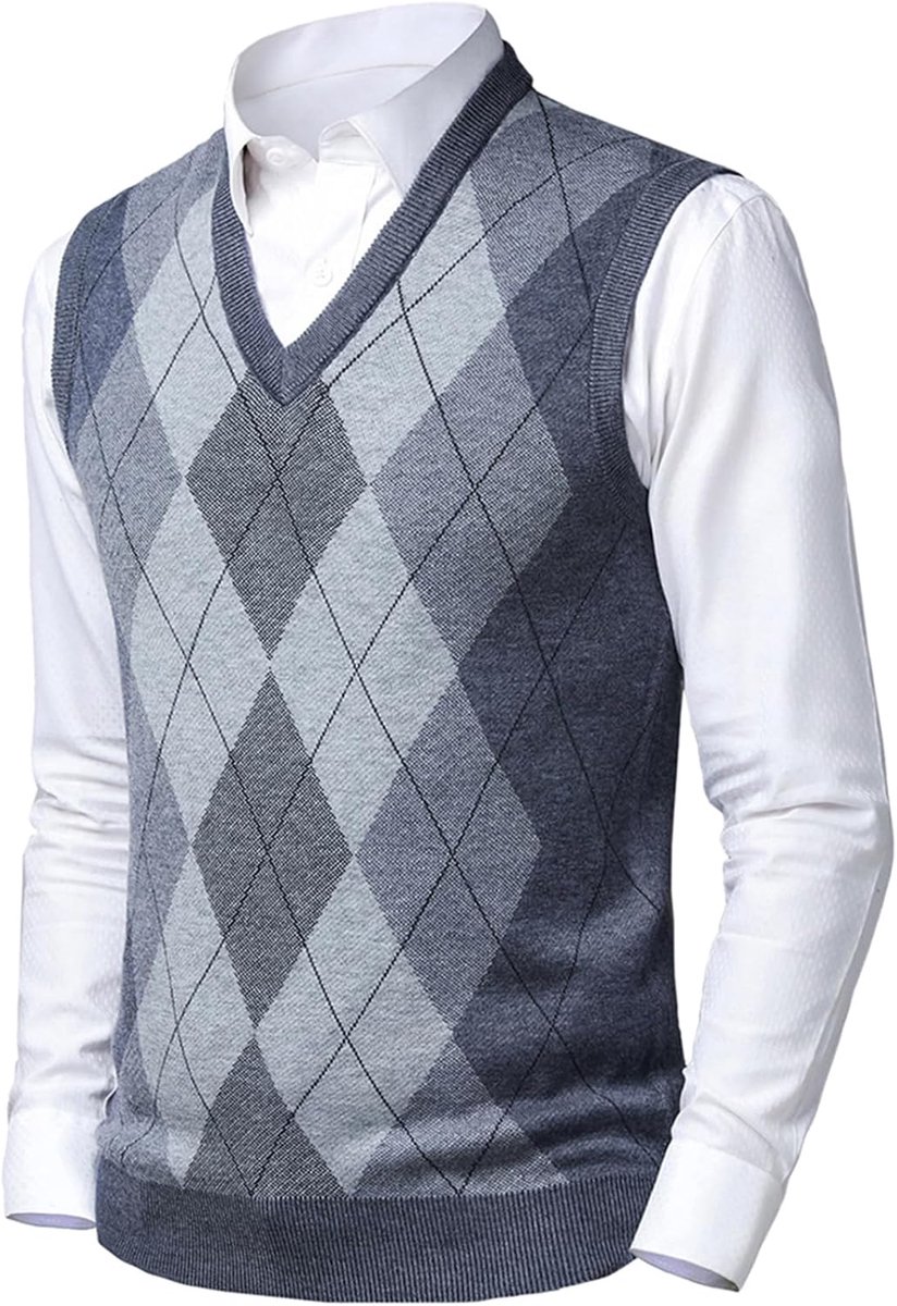 Mouwloze tanktop voor heren Casual V-hals trui Gebreide bodywarmers Argyle trui Vest Zakelijke gebreide kleding Vest Gentleman Slipover Herfst winter trui