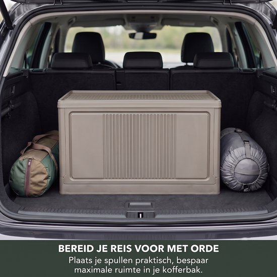INDECOR Opbergbox 55 Liter met Deksel – Opvouwbare Opbergbox – Stapelbare Opbergkist – Voor Thuis, Garage, Camping & Camper – 56 × 32 × 32 cm – Taupe — afbeelding 2