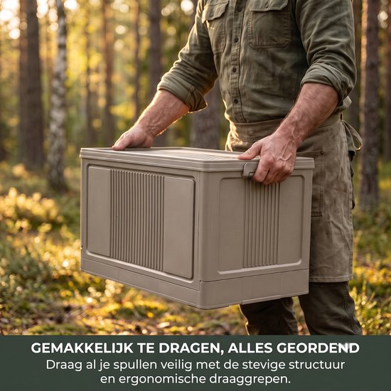 INDECOR Opbergbox 55 Liter met Deksel – Opvouwbare Opbergbox – Stapelbare Opbergkist – Voor Thuis, Garage, Camping & Camper – 56 × 32 × 32 cm – Taupe — afbeelding 5