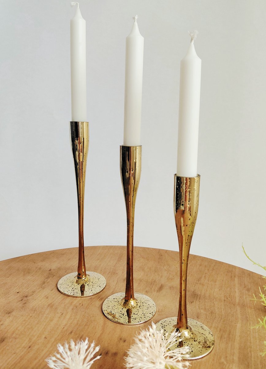 Kandelaar - Set 3 stuks - DK - Jazz Goud - Glas - Set van 3 stuks - 26, 23 en 20 cm