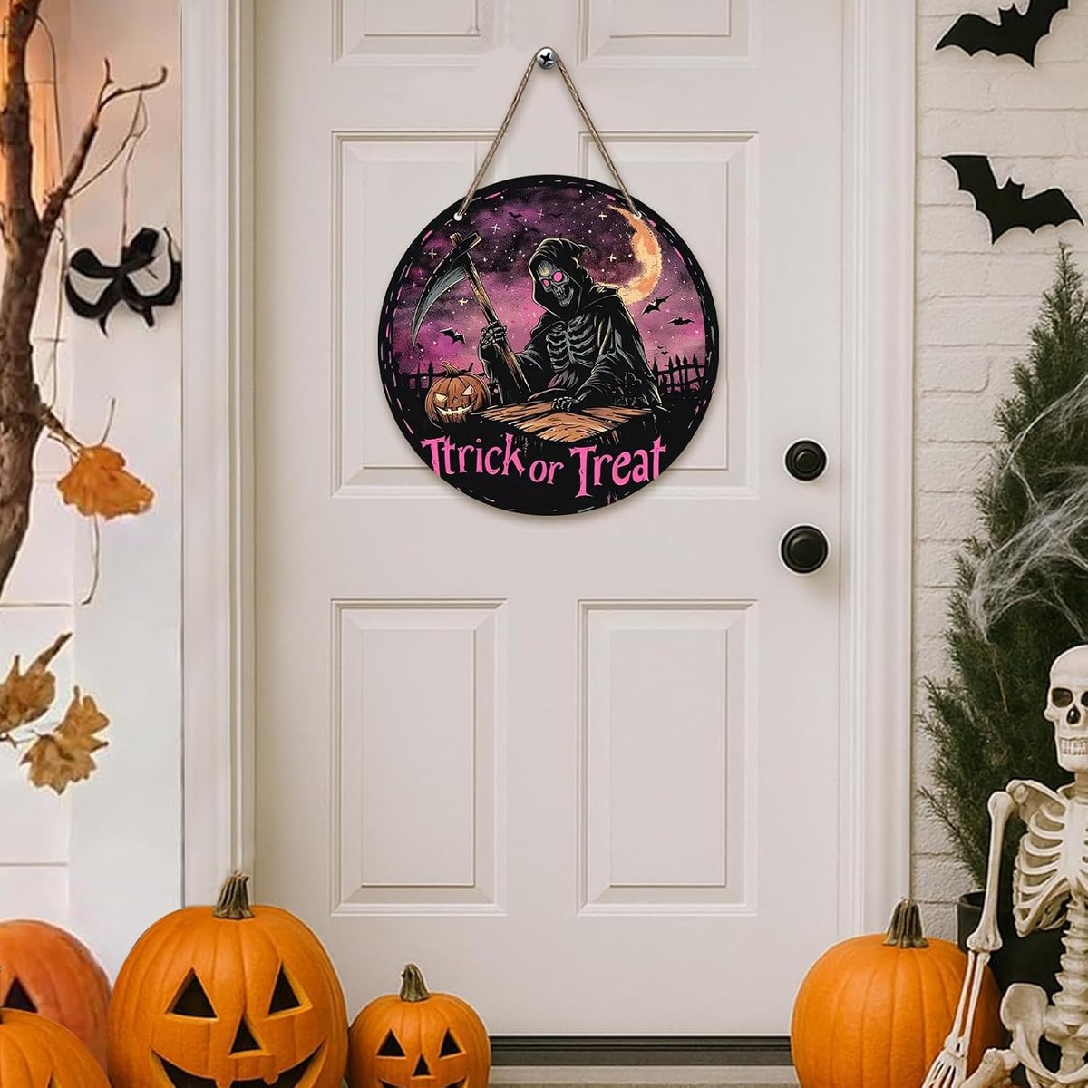deurdecoraties, spookpompoen van hout, buitenvorm, feestdeurdecoratie, Halloween, welkomstleveringen, carnaval (C)