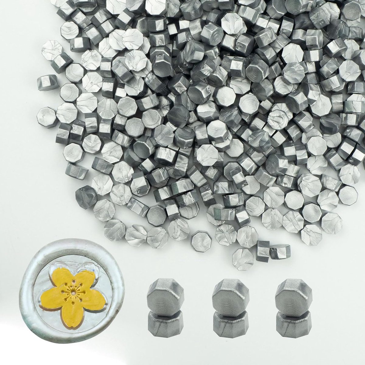 Ioggtser 500 PCS Octagon Verzegelende Wasparels voor Waszegelstempel, Verzegelende Parels voor Huwelijks- en Feestuitnodigingen (Silver)