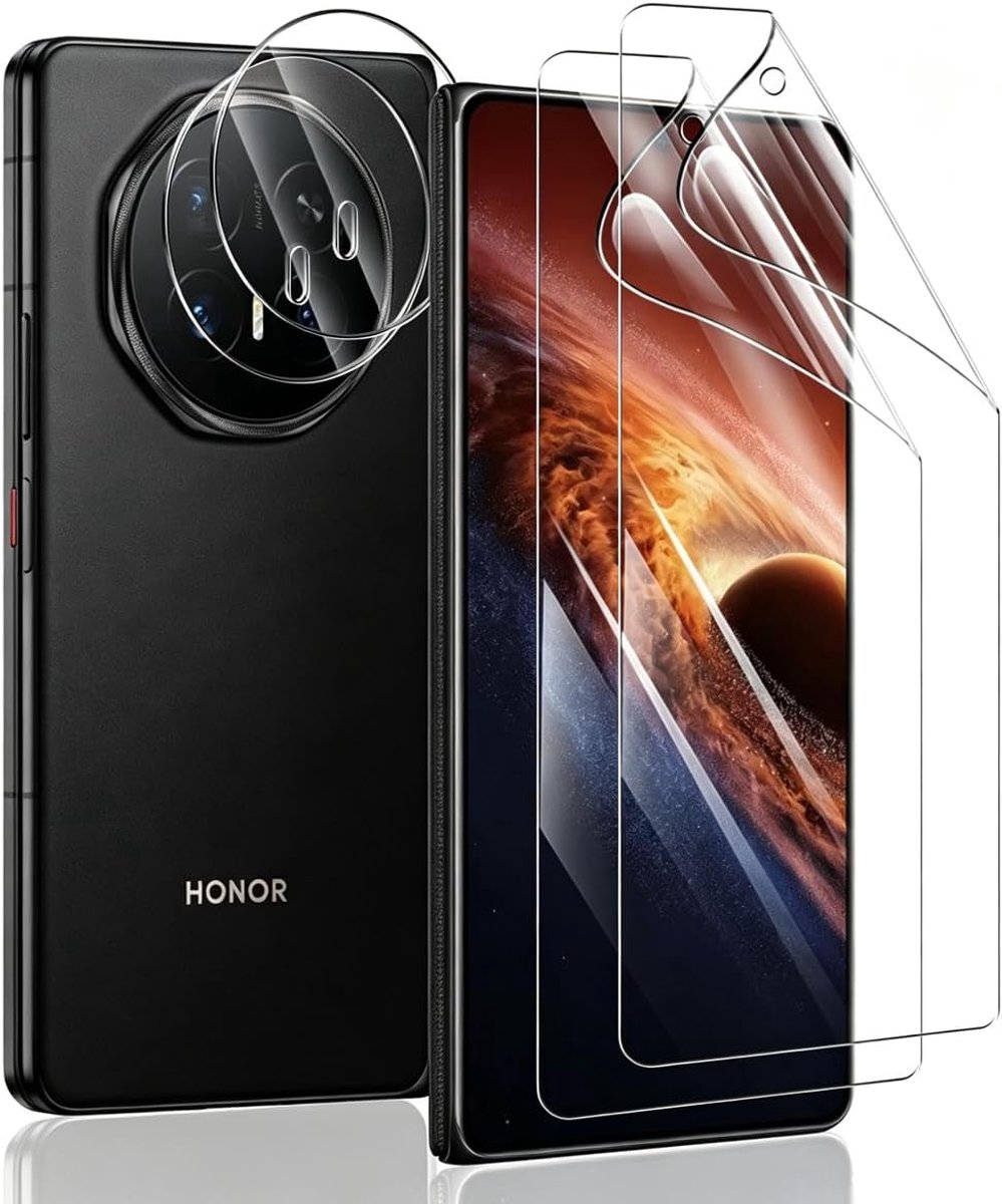 Displaybeschermfolie voor Honor Magic V6 en gehard glas camera [2 + 2 stuks] HD-film, TPU, flexibel, zonder luchtbellen, protector voor Honor Magic V6 [geen glas]