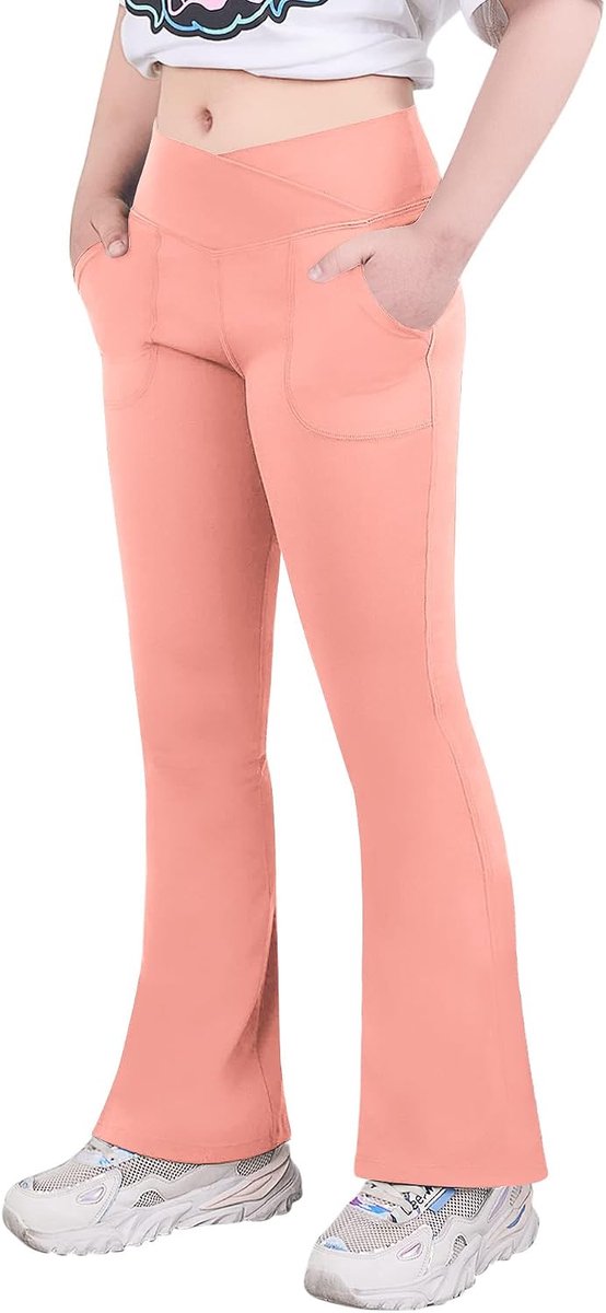 Meisjeslegging met zakken, wijde broek, V-taille, flared, leggings, sportbroek, uitlopende yogabroek