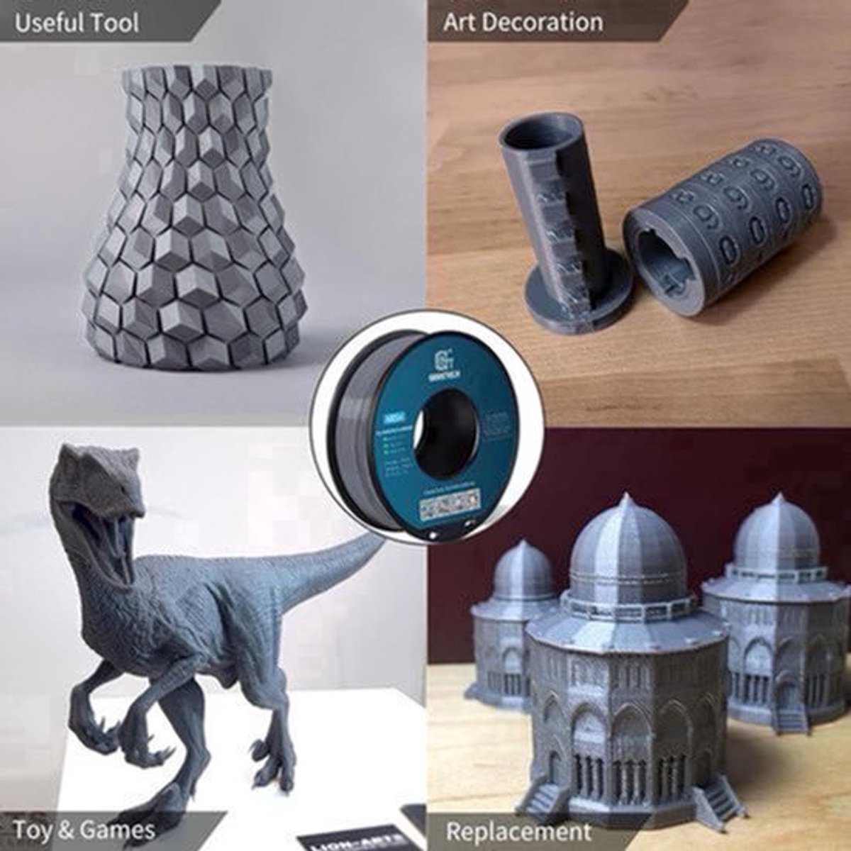 ABS filament zwart – 3D printer filament – 3D print draad – 3D printmateriaal – Kunststof filament – 10 x 1 kg spoel – Sterk en duurzaam – Universeel compatibel