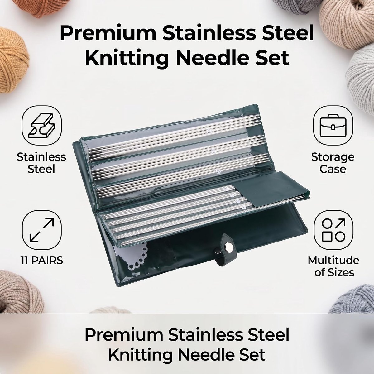 44Pcs 11 Maten 25Cm 36Cm Rvs Rechte Breinaalden Met Tas Weave Set Handwerk Trui Handwerk Gereedschap Accessoires 9.8 Inch Handgemaakte Garen Craft