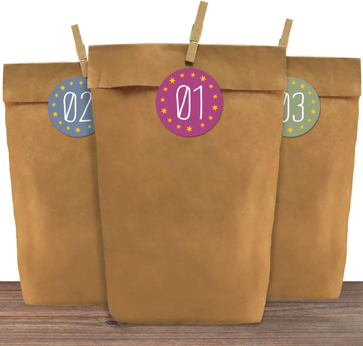 24 kraftpapieren zakjes in set met 24 kerststickers om te sluiten voor kerstcadeauzakjes om te knutselen en te vullen Als advent.