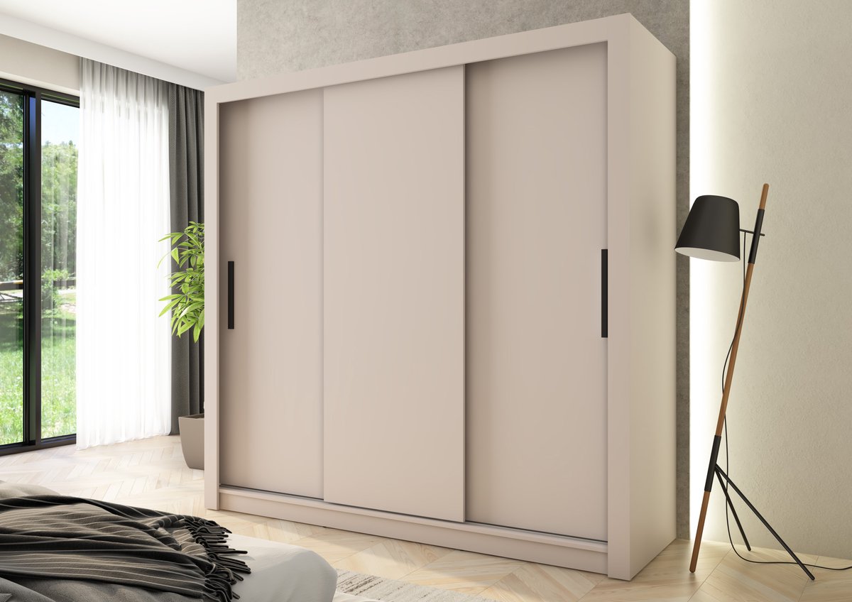 Promeubels - Kledingkast Miami - Beige - 205cm - Garderobekast - Slaapkamer - Kast - Schuifdeuren