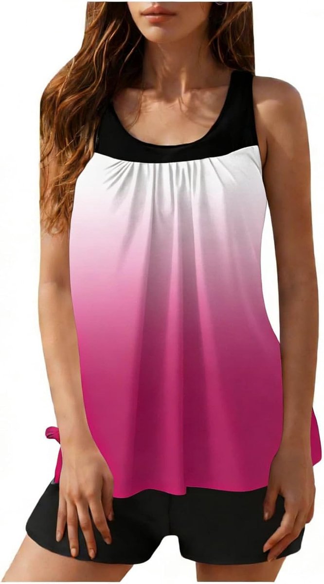 Generisch Tankini Damen Set, Zweiteiliger Badeanzug Bauchweg Bademode Damen, Push up Oberteil und High Waist Badeshorts, Elegantem U-Ausschnitt Schwimmanzug für den Strandurlaub und den Pool