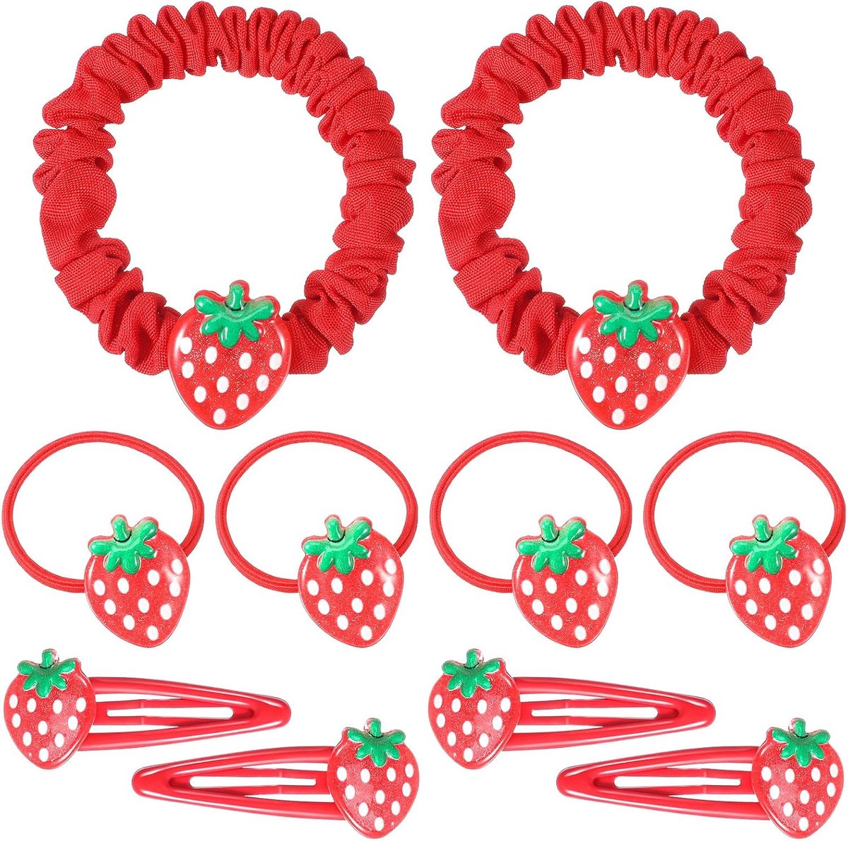 10-delige aardbeien-haaraccessoireset, haarelastiekjes